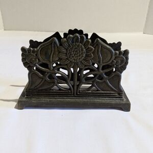 VTG Brass Letter/ Napkin Holder Stand  Sunflower Design Art Nouveau Desk Table